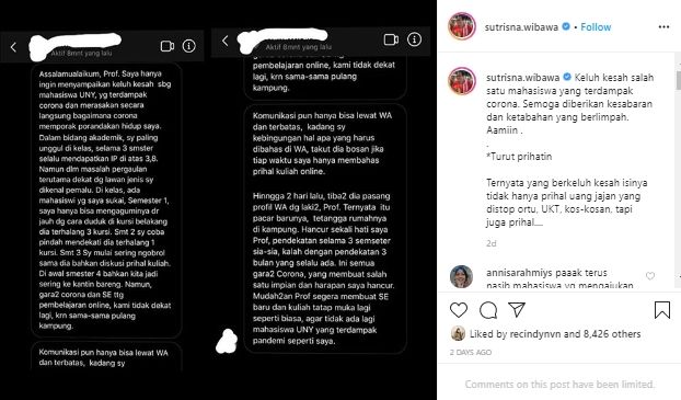 Rektor UNY dicurhati mahasiswa soal asmara (Instagram).