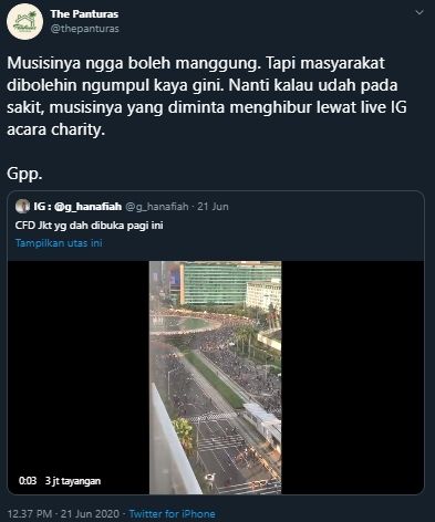 Kritik The Panturas terkait CFD di Jakarta. [@thepanturas / Twitter]