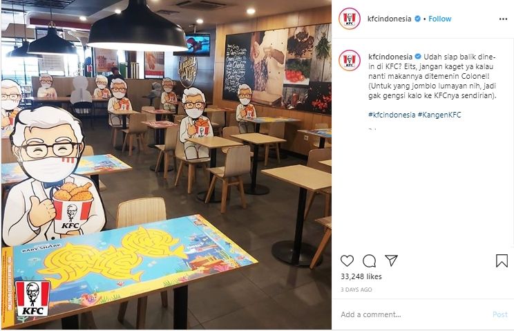 Terapkan Physical Distancing, KFC Siapkan Teman Dine In untuk Pelanggan. (Instagram/@kfcindonesia)