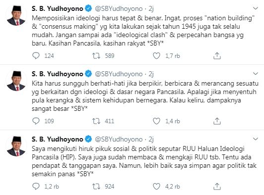 SBY beri peringatan soal RUU HIP (Twitter/sbyudhoyono)