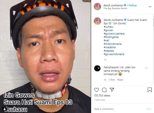 Video curhat David Nurbianto ketika gowes sering diteror istri (Instagram).