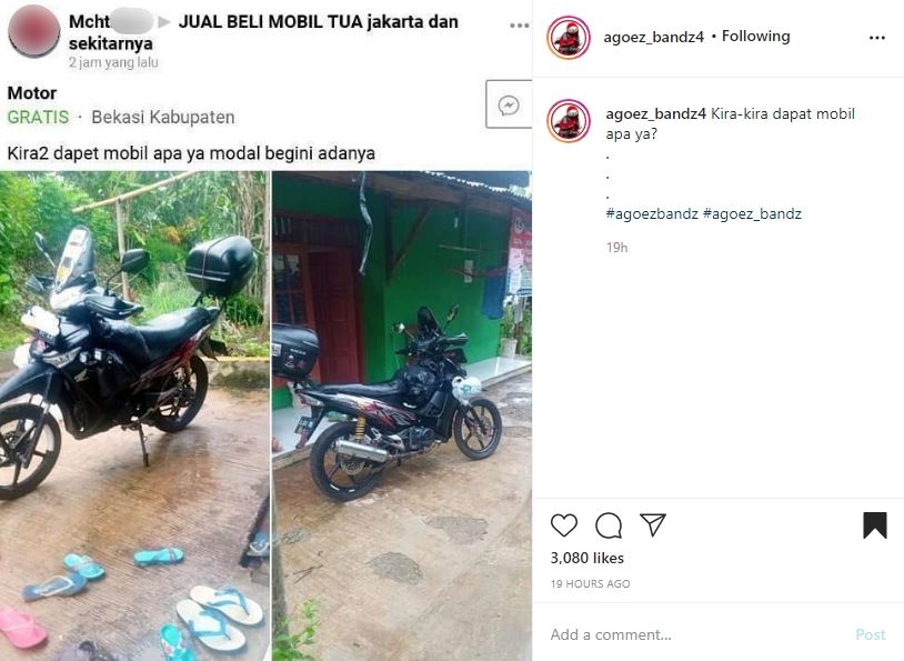 Honda Supra mau ditukar mobil. (Instagram)