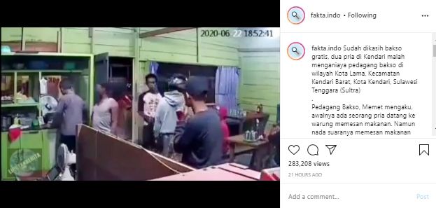 Pedagang bakso dipukuli usai kasih bakso gratis (Instagram).