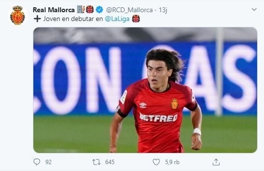 Pemain depan Real Mallorca Luka Romero (Screenshot Twitter.com/RCD_Mallorca)