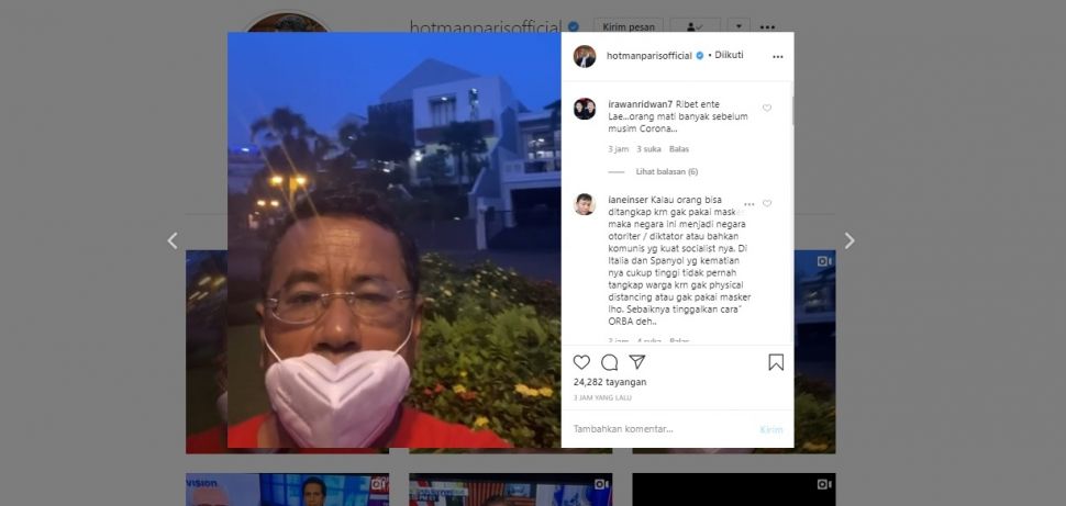 Hotman Paris disindir saat minta Jokowi untuk menerbitkan Perpu sanksi pidana soal masker (Instagram)