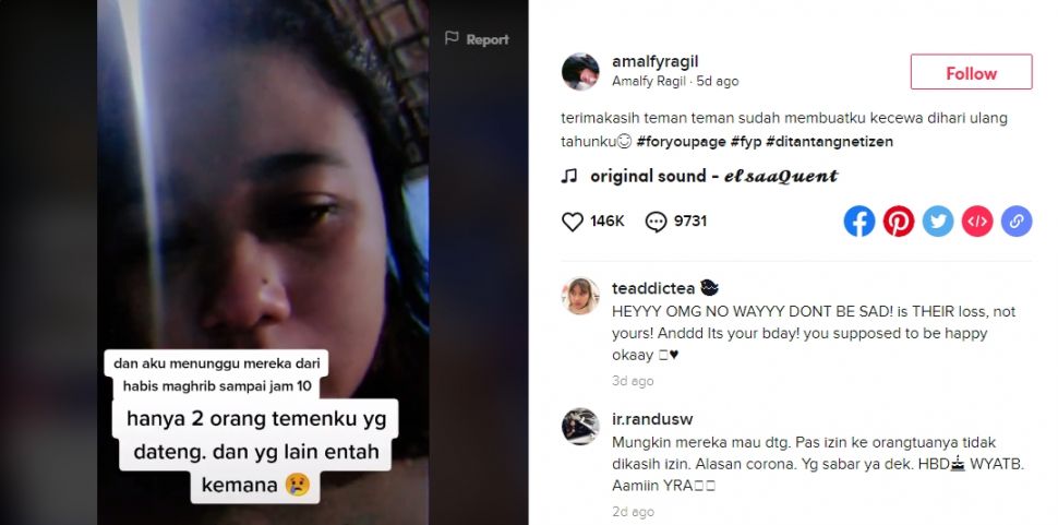 Pesta ulang tahun sepi cuma didatangi 2 orang (TikTok/amalfyragil)