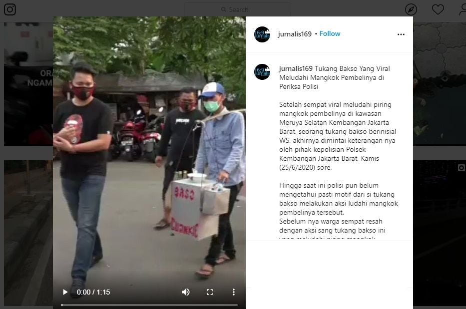 Tukang Bakso yang Ludahi Mangkok Pembeli Diciduk. Tangkapan layar (instagram.com/jurnalis169)