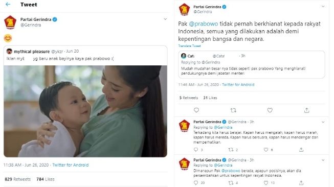 Unggah foto bayi mirip Prabowo, Gerindra semprot warganet yang doakan jangan jadi pengkhianat (Twitter)