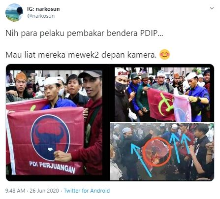 Beredar foto diduga pelaku pembakaran bendera PDI-P (Twitter).