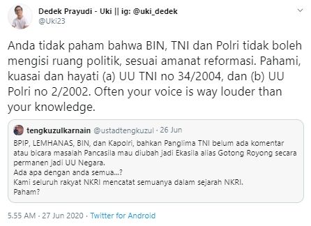 Cuitan Dedek Uki vs. Tengku Zul (Twitter).