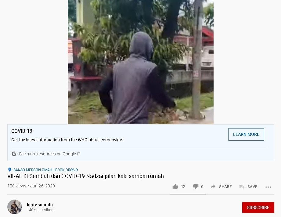 Pasien sembuh corona jalan kaki dari RSUP DR Sardjito ke Drono, Sleman - (YouTube/herry subroto)