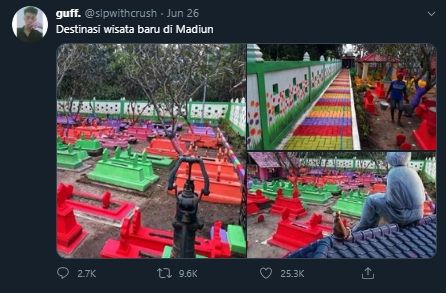 Mirip Kampung Wisata, Kuburan Warna Warni di Madiun Ini Mendadak Viral. (Twitter/@slpwthcrush)