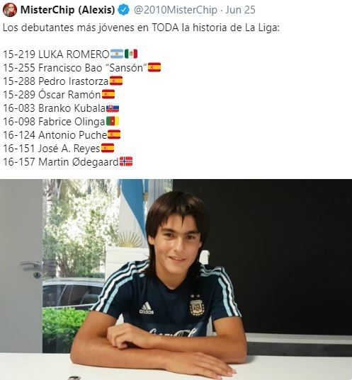 Luka Romero memilih membela Timnas Argentina. (Twitter/@2010MisterChip)