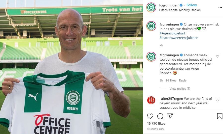 Arjen Robben resmi gabung ke klub Liga Belanda, FC Groningen. (Instagram/fcgroningen)