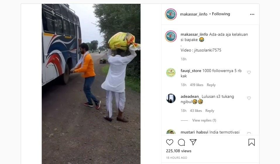 Kakek modus berhentikan bus buat angkut barang (Instagram/makassar_iinfo)