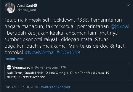 Arsul Sani sebut situasi akibat Covid-19 bak buah simalakama. (Twitter/@arsul_sani)