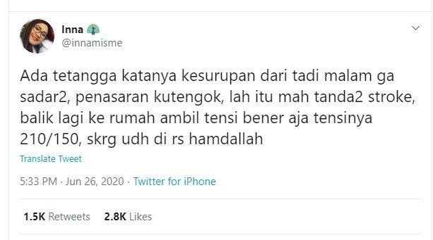 Viral Serangan Stroke Disangka Kesurupan (Dok: Twitter/@innamisme )