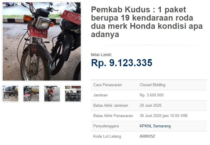 Lelang motor Pembkab Kudus. (lelang.go.id)