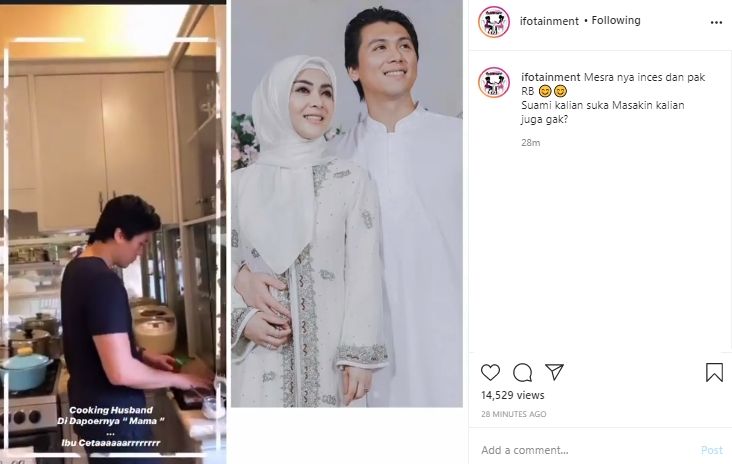 Pamer Kemesraan di Dapur, Reino Barack Masak Menu Daging untuk Syahrini. (Instagram/ifotainment)