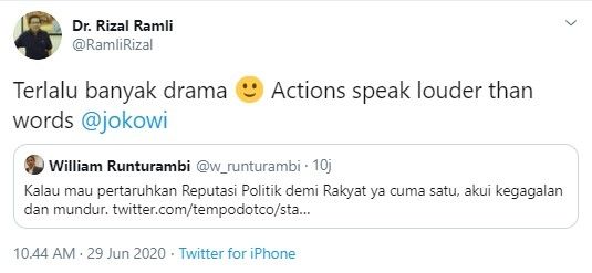 Rizal Ramli sindir Jokowi terlalu banyak drama (Twitter/ramlirizal)