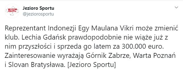 Egy Maulana Vikri dirumorkan bakal dilego Lechia Gdansk. (Twitter/@jeziorosportu).