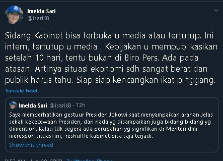 Imelda Sari tanggapi kekecewaan Jokowi di sidang paripurna. (Twitter/@isari68)