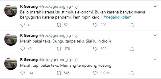 Rocky Gerung sindir Jokowi marah pakai teks (Twitter/rockygerung_rg)