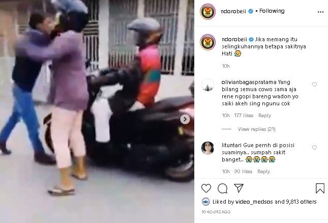 Diduga istri selingkuh, pria ngamuk ajak duel pengendara. (Instagram/@ndorobeii)