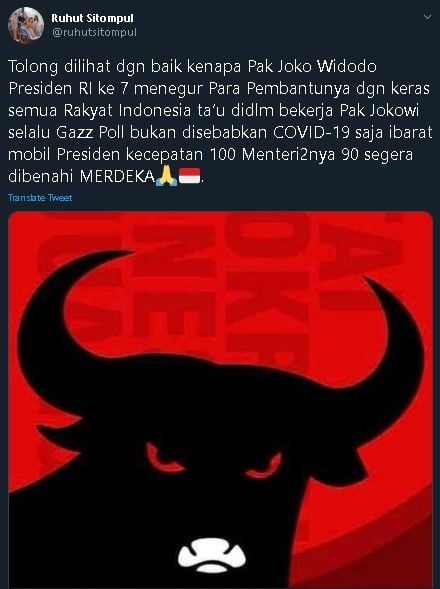 Tanggapan Ruhut Sitompul soal Jokowi marahi menteri. (Twitter/@ruhutsitompul)