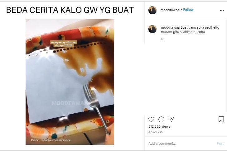 Muncul Tren Video TikTok Celup Kertas ke Dalam Kopi, Biar Apa? (Instagram/@moodtawaa)