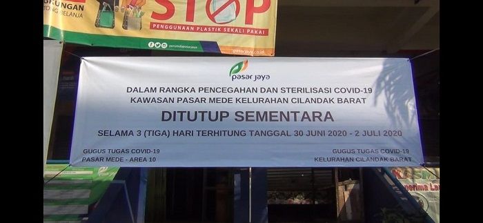 Pasar Mede Cilandak, Jakarta Selatan ditutup sementara karena pedagang terpapar Corona. (istimewa).