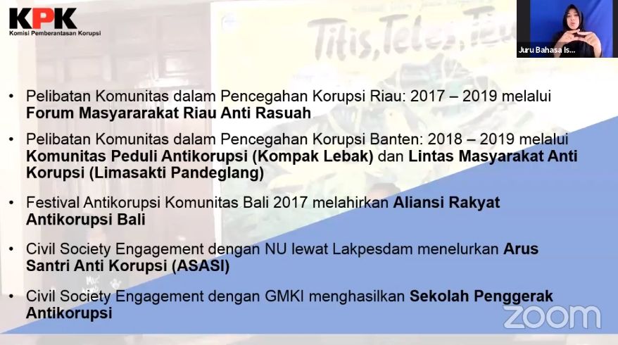 Direktur Pendidikan dan Pelayanan Masyarakat KPK, Giri Suprapdiono dalam webinar KKD. 