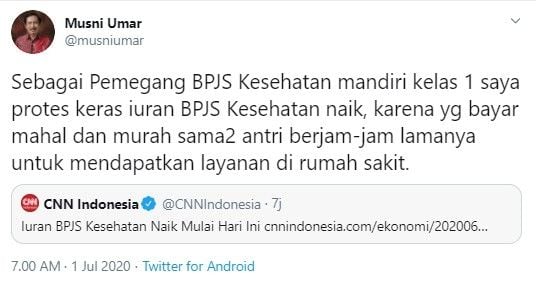 Rektor UIC protes iuran BPJS Kesehatan naik (Twitter/musniumar)