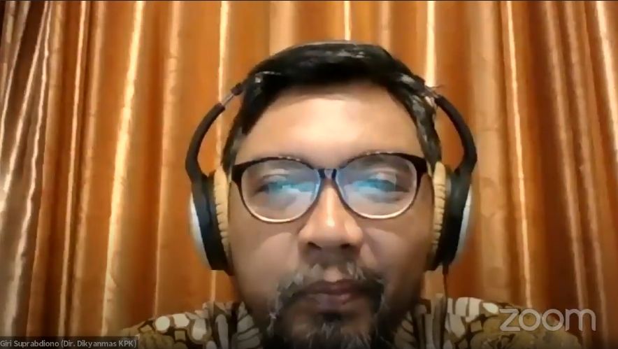 Direktur Pendidikan dan Pelayanan Masyarakat KPK, Giri Suprapdiono dalam webinar KKD. 