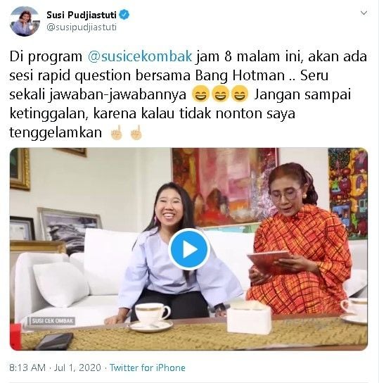 Cuplikan Susi Cek Ombak - (Twitter/@susipudjiastuti)