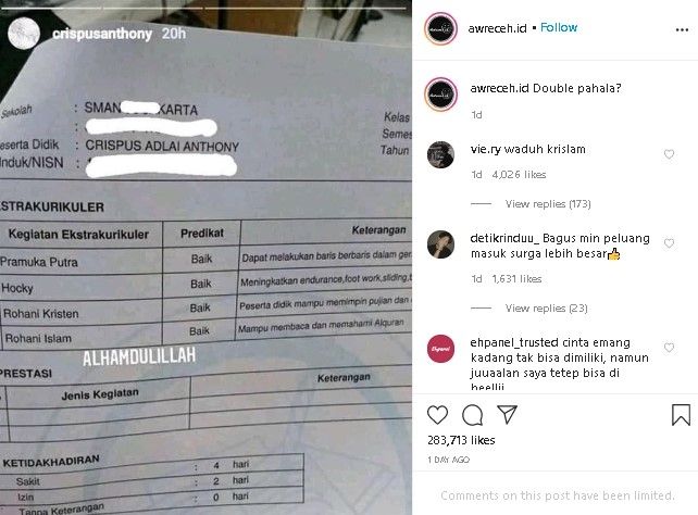 Siswa ikut dua kegiatan ekstrakurikuler agama. (Instagram/@awreceh.id)