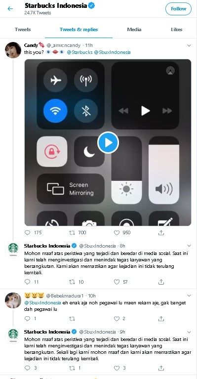 Pegawai Starbucks intip cewek lewat CCTV - (Twitter/@SbuxIndonesia)