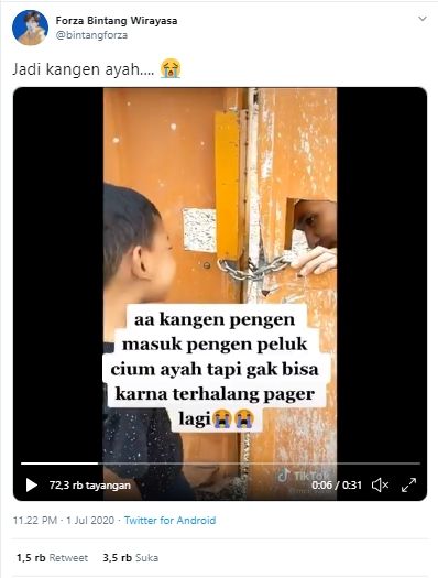 Video anak antar bekal makanan buat ayah meski terhalang pintu (Twitter).