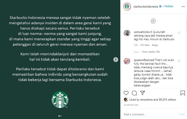 Starbucks pecat karyawan yang intip payudara pengunjung (Instagram).