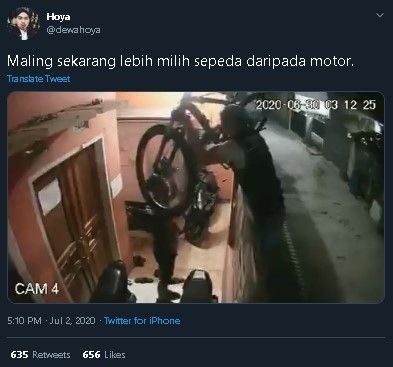 Aksi komplotan maling sepeda terekam CCTV. (Twitter)