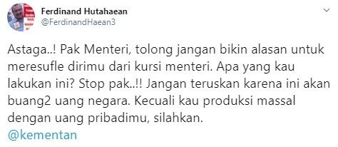 Ferdinand Hutahaean soal kalung antivirus dari Kementan (Twitter/ferdinandhaean3)