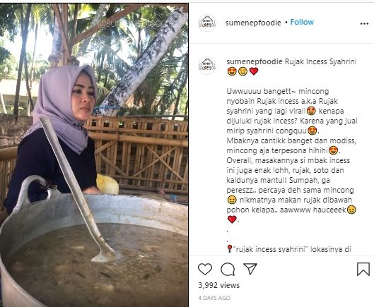 Viral! Wajahnya Mirip Syahrini, Penjual Rujak Ini Mendadak Ramai Pembeli. (Instagram/@maduraenjoy/@s