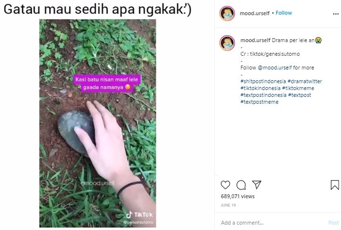 Makan Lele Goreng, Wanita Ini Syok dan Putuskan Gelar Pemakaman Mendadak? (Instagram/@mood.urself)
