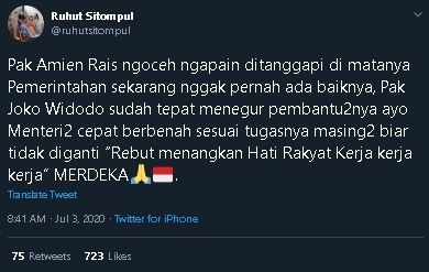 Ruhut Sitompul tanggapi kritik keras Amien Rais ke Jokowi. (Twitter/@ruhutsitompul)