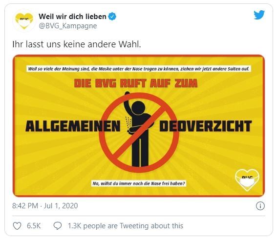 Iklan agar irang Jerman pakai masker dengan benar. (Twitter/@BVG_kampagne)