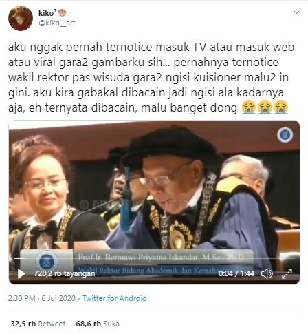 Kisah kocak warganet saat wisuda, dibuat malu wakil rektor (Twitter).