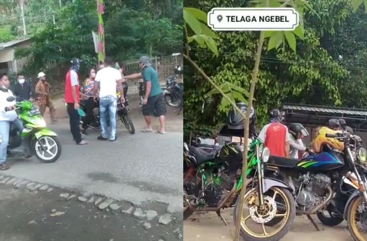 Rombongan pemotor kena amuk warga. (Facebook/Puthu Nyi Lathung)