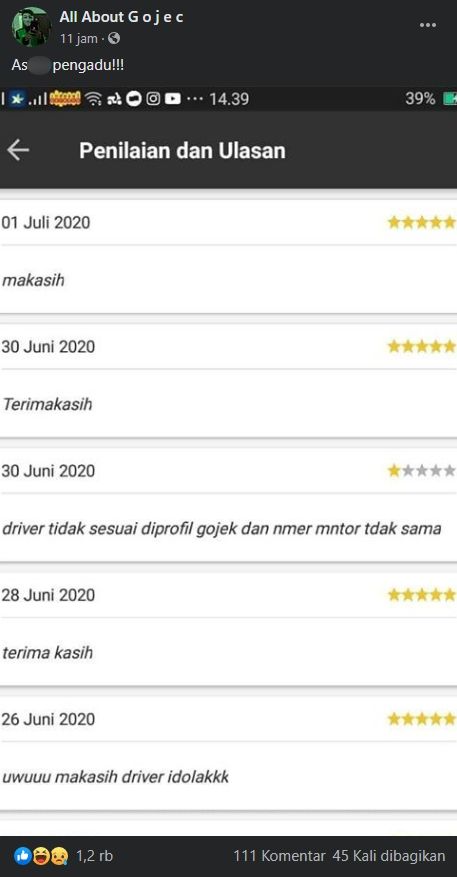 Aduan konsumen ojol bikin ngakak. (Facebook/All About G o j e c)
