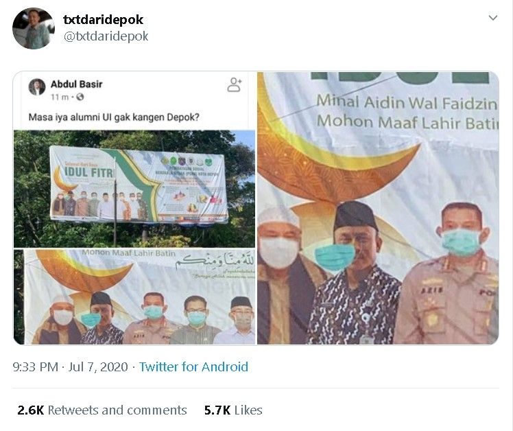 Viral Masker Pejabat Melayang, Spanduk di Depok Ditertawakan Warganet