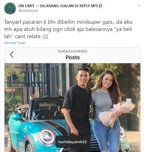 Nurhidayat viral gara-gara beliin pacar mobil seharga Rp 1 miliar. (Twitter/@subtanyarl).